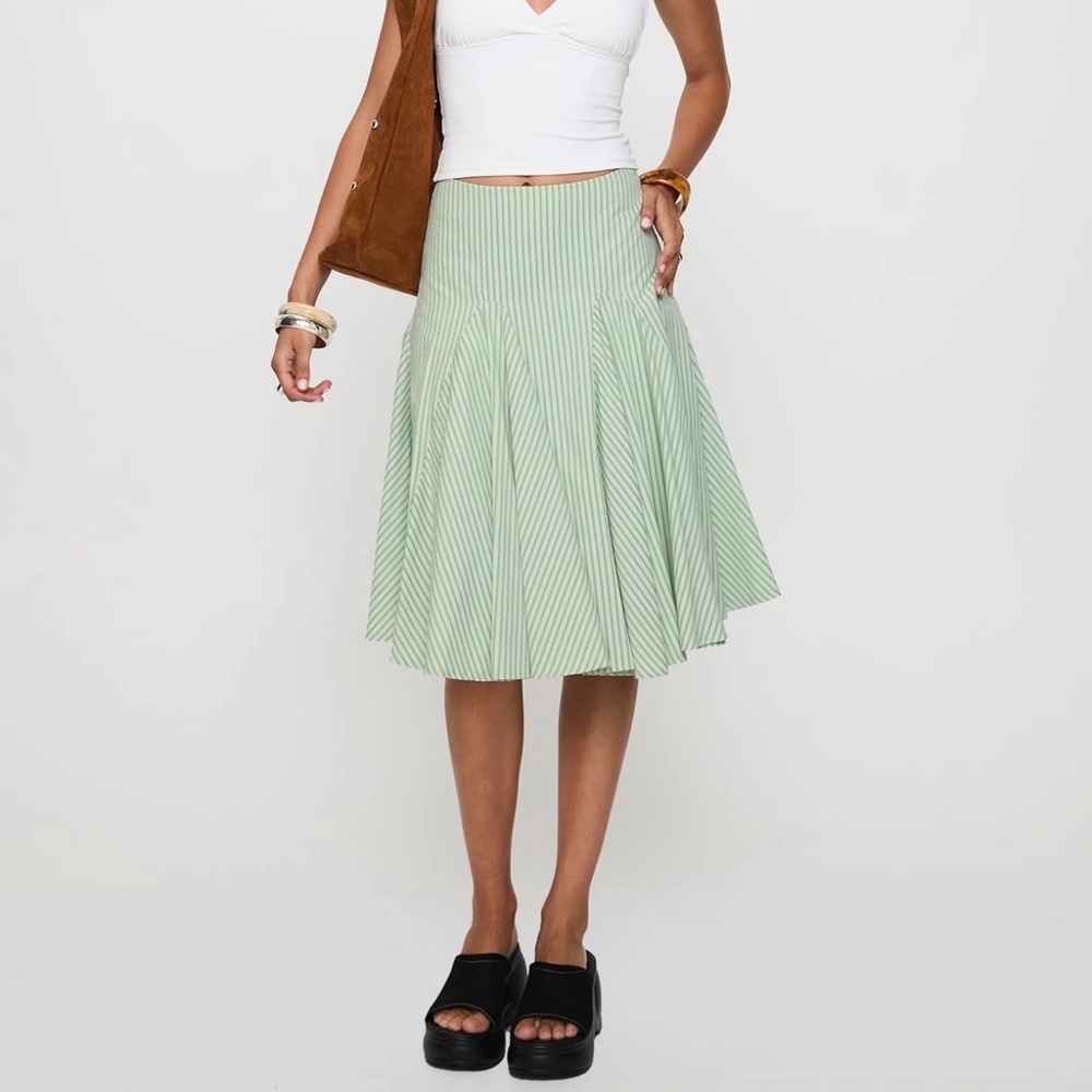 Princess Polly Evangaleine Pleated Midi Skirt in Green Stripe